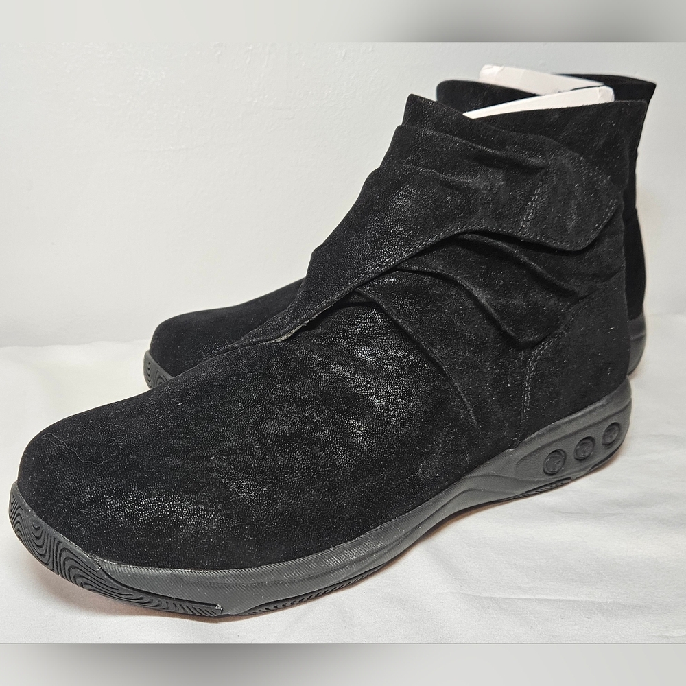Therafit Nadia Women's Short Boots, Black Faux Suede,  Sz 11.5-12